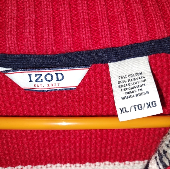 Izod Fair Isle Pullover Sweater 1/4 Zip Winter Christmas Mens XL - Picture 3 of 3